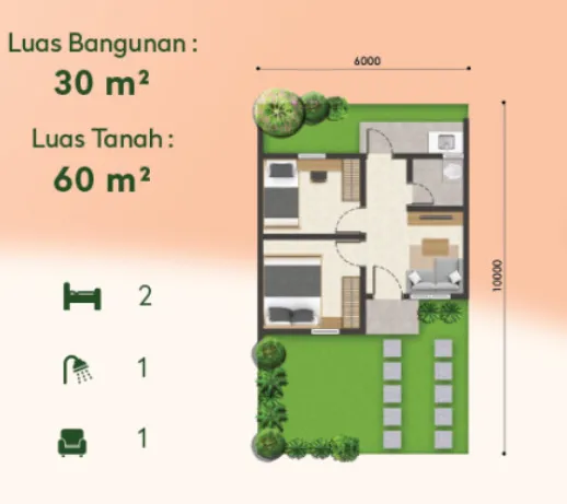 Floor plan for Magnolia Tipe 30/60